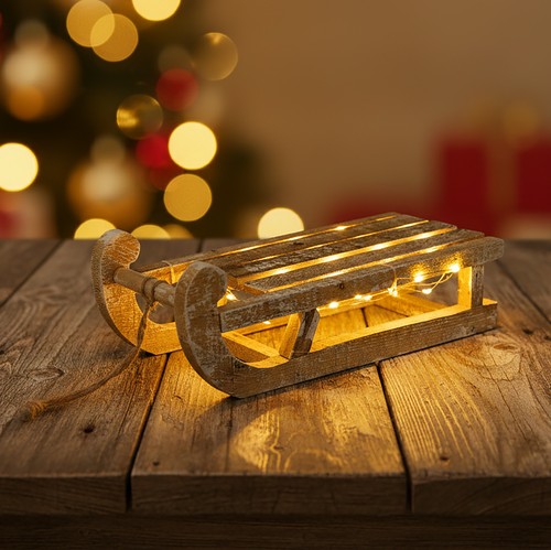 Led holz schlitten mit timer - schlitten,