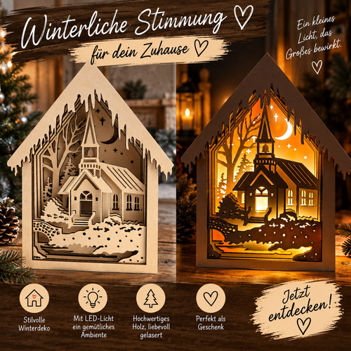 Led reliefbild winterkirche - reliefbild,
