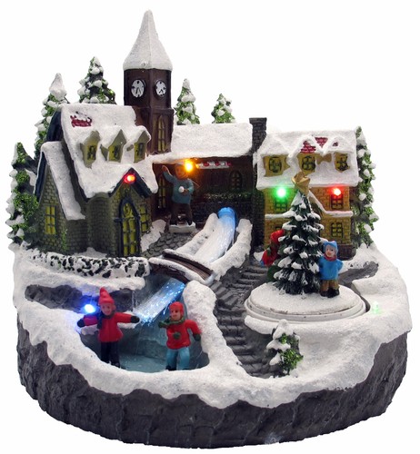 Led winterdorf mit tanne - led,